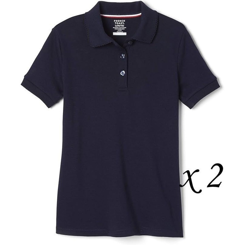 2 French Toast Girl's Short Sleeve Picot Collar Polos - Drk Blue - XL 18/20 Plus